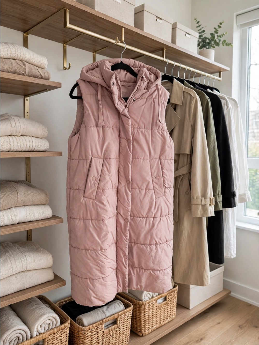 Marks and Spencer -Women's Long Quilted Hooded Vest - Blush Pink